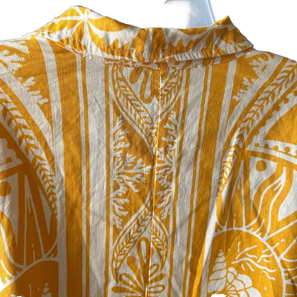 C&C California Linen Cropped Tie Front Blouse Womens Large Yellow Boho Summer - Picture 9 of 13